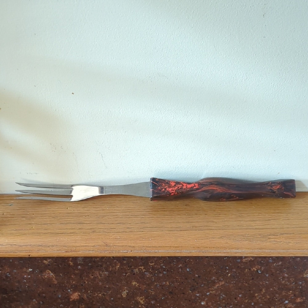 Vintage CUTCO Meat Fork#1726 Epoxy Orange And Brown Handle